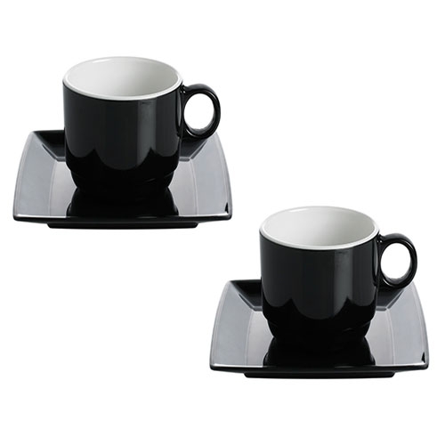 Gimex Kaffekopp Med Fat Quadrato B&W 2-p