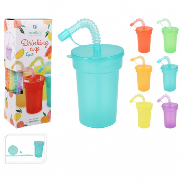 Muggset med Sugrör 6-pack