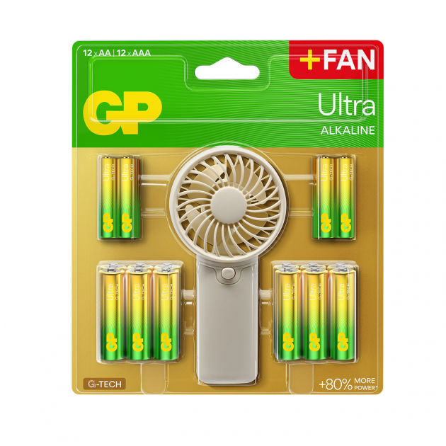 GP Batterier 12AA och 12 AAA Inkl Handfläkt