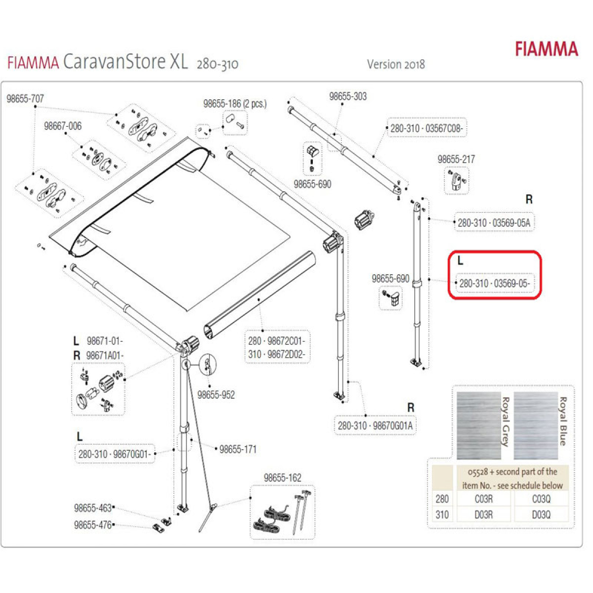 Stödben Caravanstore XL 280-310 Vänster i gruppen Förtält & Markiser / Markiser / Husvagnsmarkiser / Tillbehör Husvagnsmarkiser / Tillbehör Caravanstore hos Campingvaruhuset i Norden AB (69894)