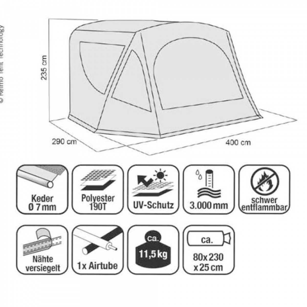 Reimo Lufttält Till Adria Action 361 i gruppen Förtält & Markiser / Förtält Husvagn / Lufttält Husvagn / Reimo Lufttält hos Campingvaruhuset i Norden AB (69924)