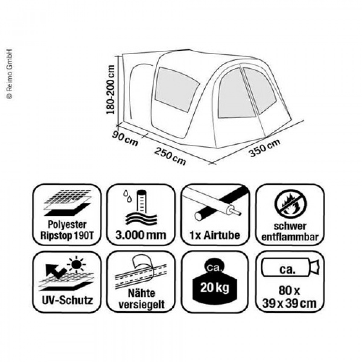 Reimo Fristående Bakgaveltält Tour Van AIrT3/T4/T5/T6 i gruppen Husvagn & Husbil / Van & Plåtisar / Förtält / Lufttält hos Campingvaruhuset i Norden AB (69943)