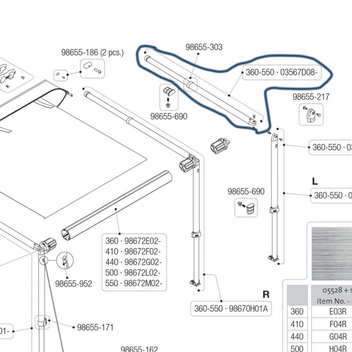 Fiamma Överliggare 03567D08- Caravanstore XL 360-550 i gruppen Förtält & Markiser / Markiser / Husvagnsmarkiser / Reservdelar Husvagnsmarkiser / Reservdelar Caravanstore hos Campingvaruhuset i Norden AB (73422_16)