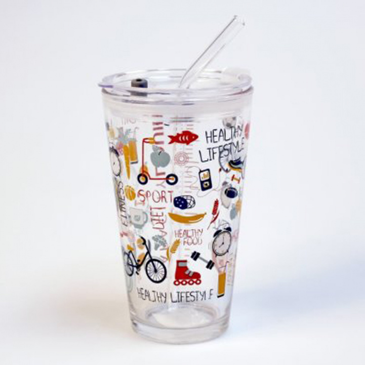 Glasmugg med Sugrör Lifestyle i gruppen Hushåll & Kök / Glas & Muggar / Muggar och Kaffekoppar hos Campingvaruhuset i Norden AB (75197)