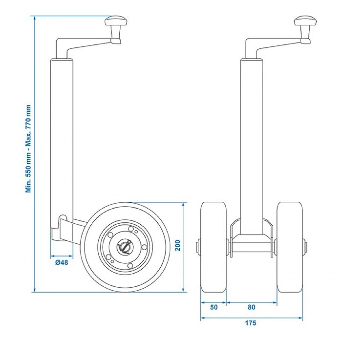 ProPlus Stödhjul Dubbelt 48 Gummidäck 200 x 50 mm i gruppen Husvagn & Husbil / Chassi / Stödhjul hos Campingvaruhuset i Norden AB (78450)