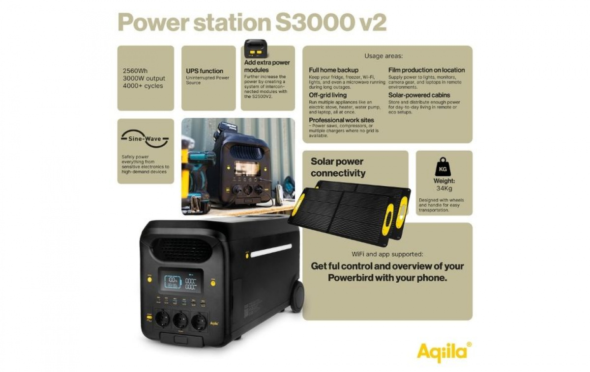 Aqiila Powerbird Powerstation S3000V2 i gruppen Husvagn & Husbil / Elektronik / Elcentraler & Elverk / Elverk hos Campingvaruhuset i Norden AB (83996)