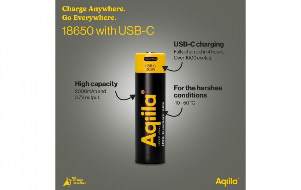 Aqiila Uppladdningsbart 18650-Batteri USB-C i gruppen Husvagn & Husbil / Elektronik / Batterier & Omvandlare / Batterier hos Campingvaruhuset i Norden AB (84006)