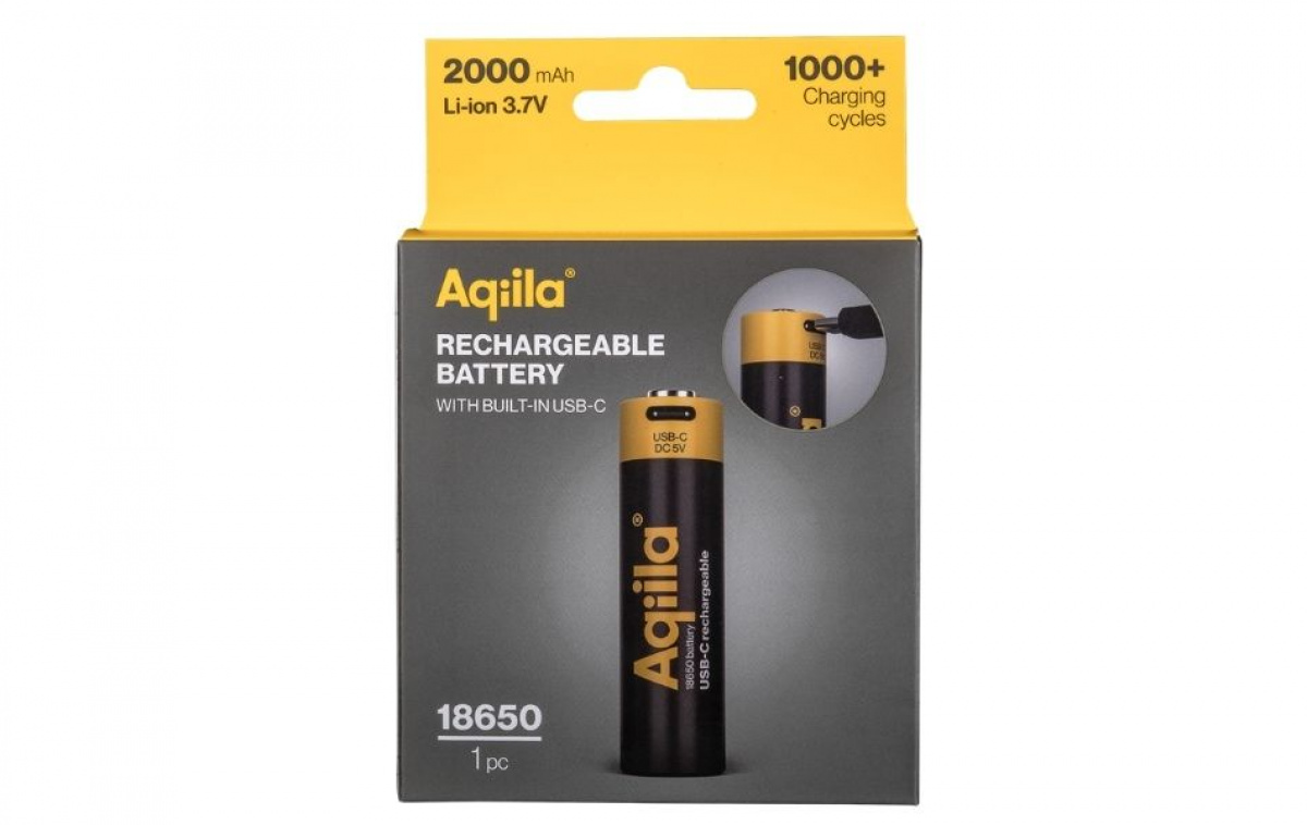 Aqiila Uppladdningsbart 18650-Batteri USB-C i gruppen Husvagn & Husbil / Elektronik / Batterier & Omvandlare / Batterier hos Campingvaruhuset i Norden AB (84006)