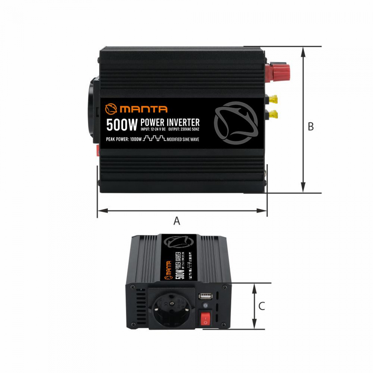 Manta Inverter 500w i gruppen Husvagn & Husbil / Elektronik / Batterier & Omvandlare / Inverter & Omformare / Omvandlare 12V Till 230V hos Campingvaruhuset i Norden AB (84287)