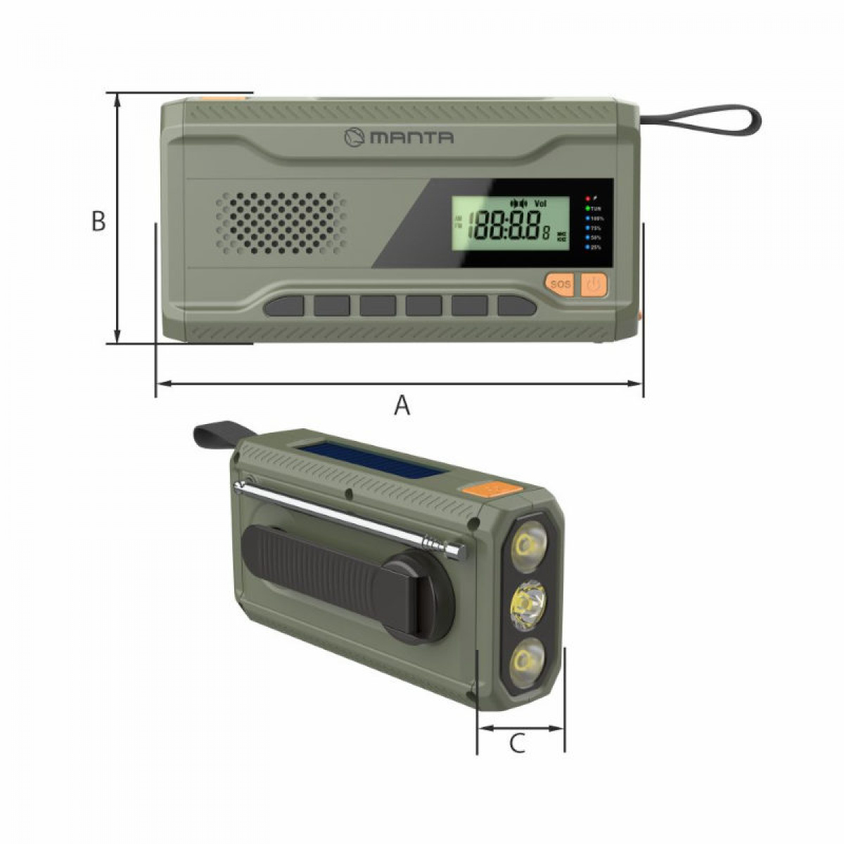 Manta Dynamo Vevradio Solcellspowerbank i gruppen Övrigt / Prepping hos Campingvaruhuset i Norden AB (84603)