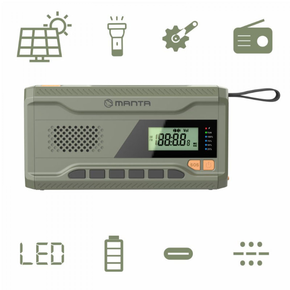 Manta Dynamo Vevradio Solcellspowerbank i gruppen Övrigt / Prepping hos Campingvaruhuset i Norden AB (84603)